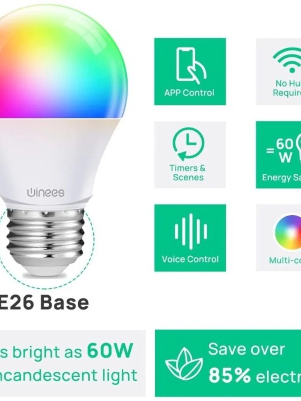 AIDOT A19 RGBW Smart WiFi Light Bulbs, Color Changing, App & Voice Control